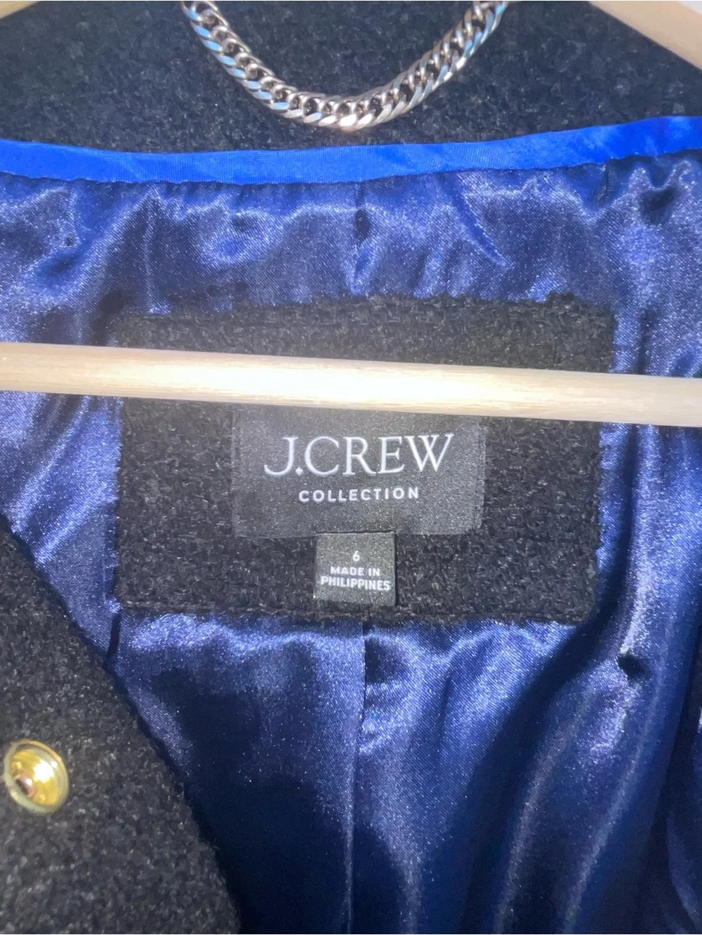 J. Crew Lady  Black Tweed Cropped Button Jacket with Gold Buttons